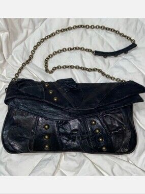 HYPE Vintage 1980s Black Leather Studded Punk Rock Shoulder Bag/Clutch 7x13